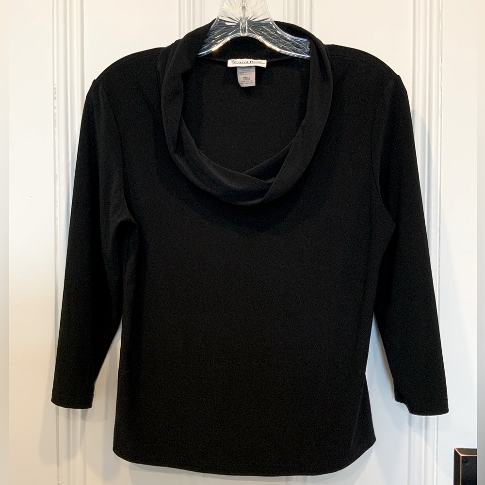 Carol Rose Cowl Neck Black Blouse with 3/4 Sleeves - Size S